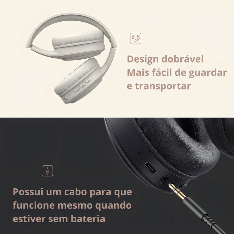 Fone De Ouvido Headphone Dapon H02d Bluetooth 5.1 Microfone Cor Bege