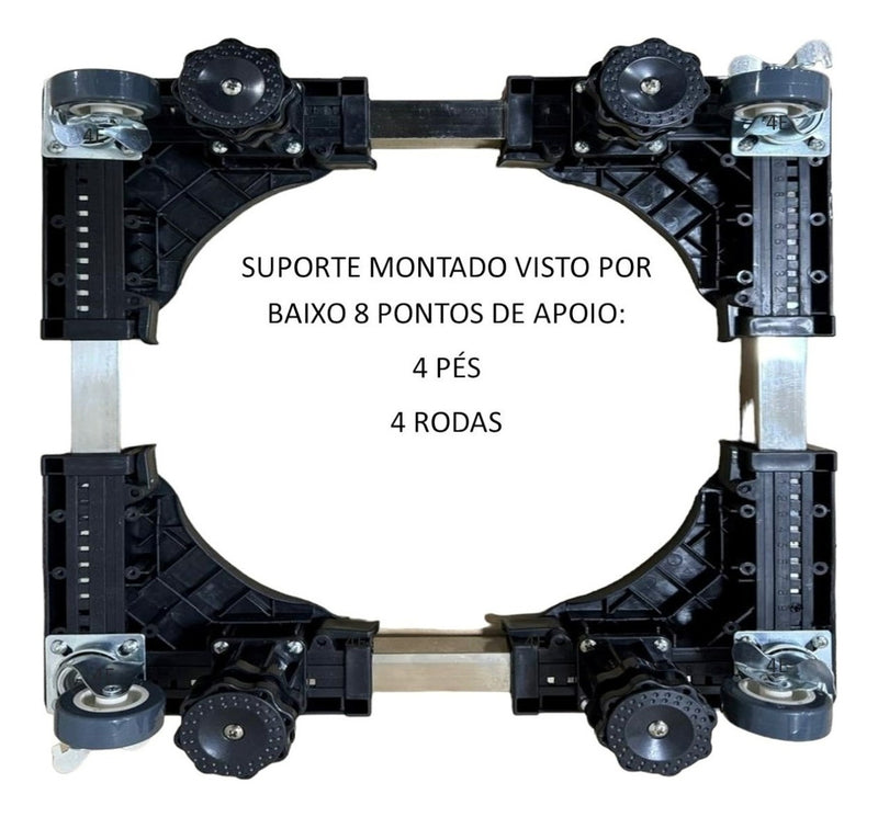 Suporte Geladeira Maquina De Lavar Lava E Seca 4 Pé 4 Roda