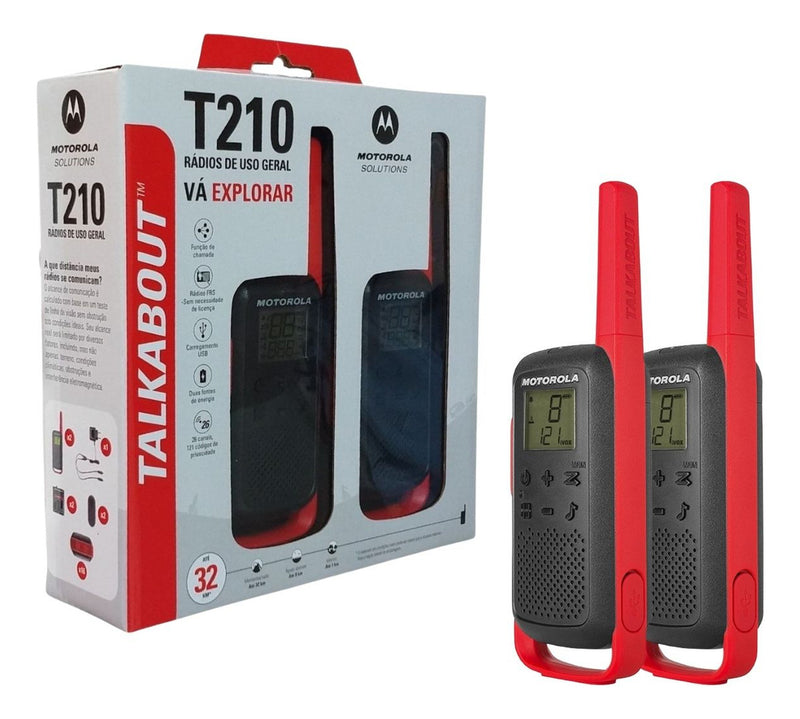 Rádio Comunicador Talkabout Motorola T210BR Alcance Até 32km UHF Cor Vermelho e Preto