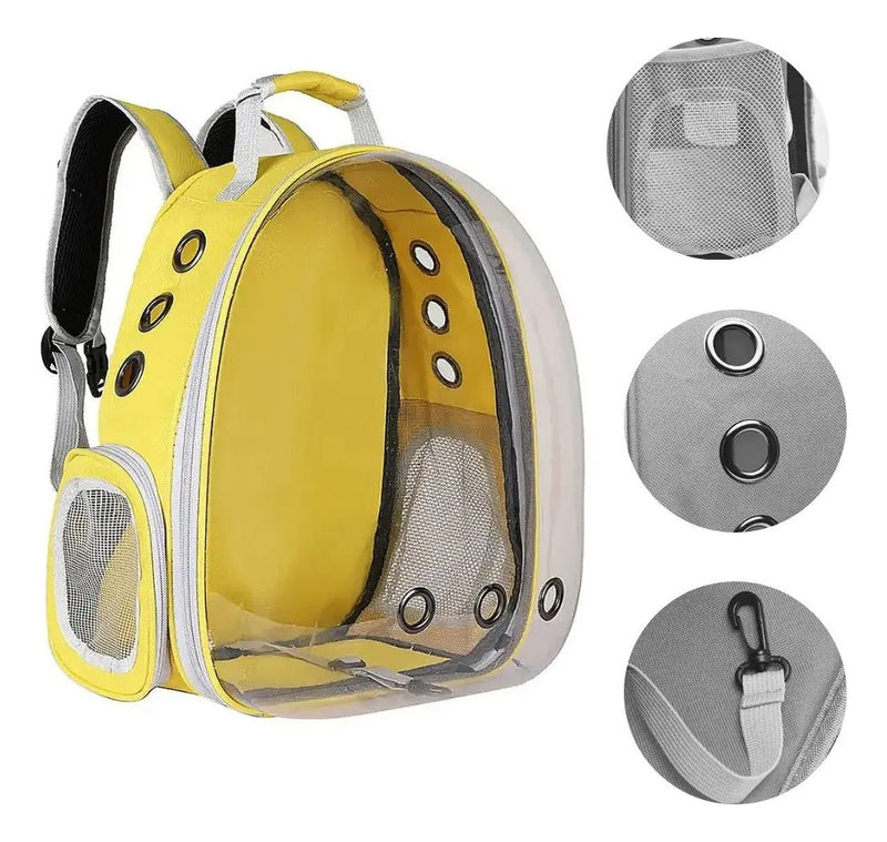 Mochila Para Carregar Gatos Com Capsula Bolha Transparente Cor Cinza