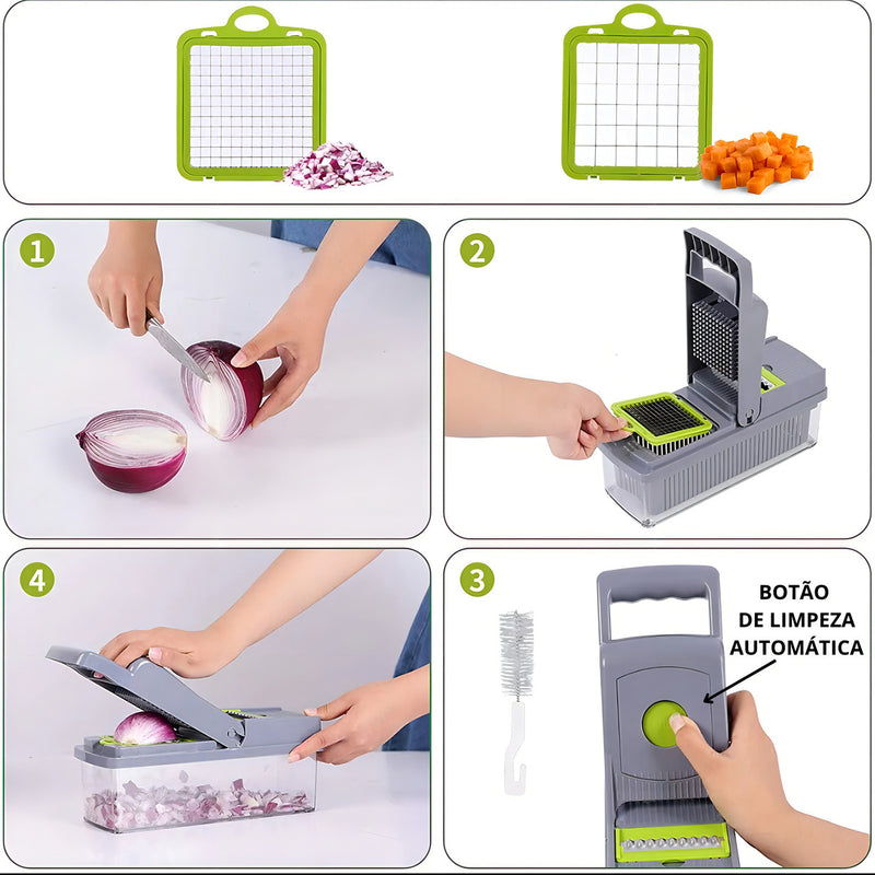 Cortador Alimentos Ralador para cozinha 10 em 1 Fatiador Legumes Queijo Verduras Inox Compacto Rápido e Seguro Tche Amo
