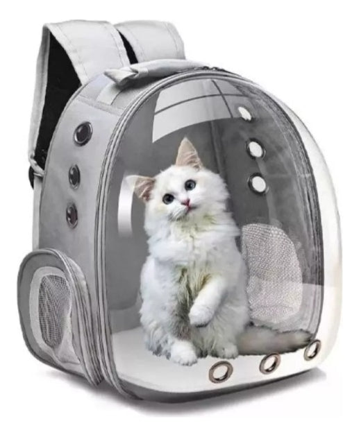 Mochila Para Carregar Gatos Com Capsula Bolha Transparente Cor Cinza