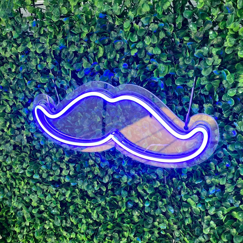 Painel Neon Bigode Moustache Barbearia Iluminação 32 Cm