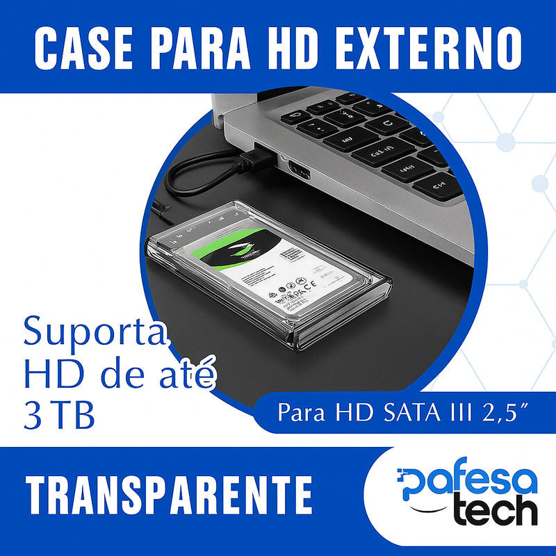 Case Externa Gaveta Para Hd Sata 2,5 Usb 3.0 Transparente Pafesa Tech Notebook Computador Pc Portátil Para Windows