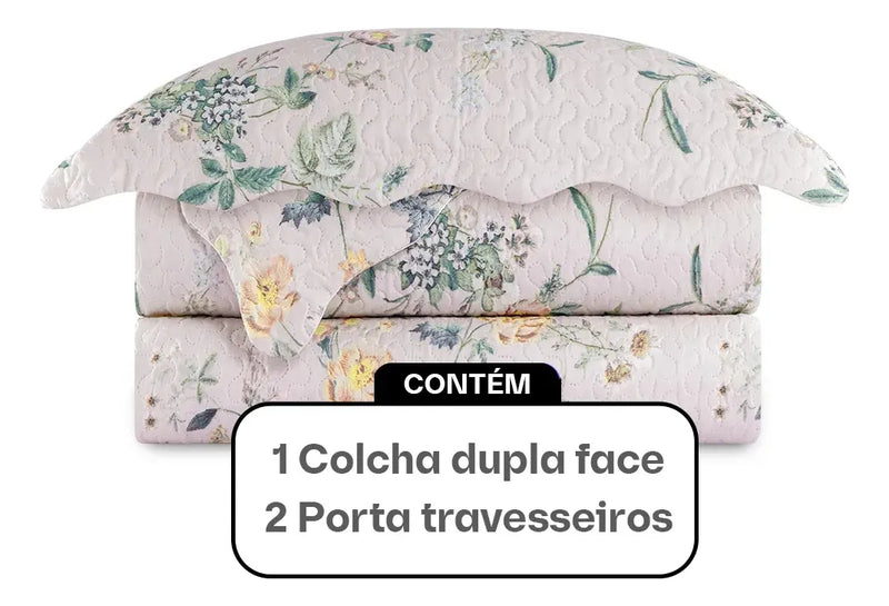 Kit Cobre Leito Colcha Queen Patchwork Evolution Dupla Face 3 pçs Camesa