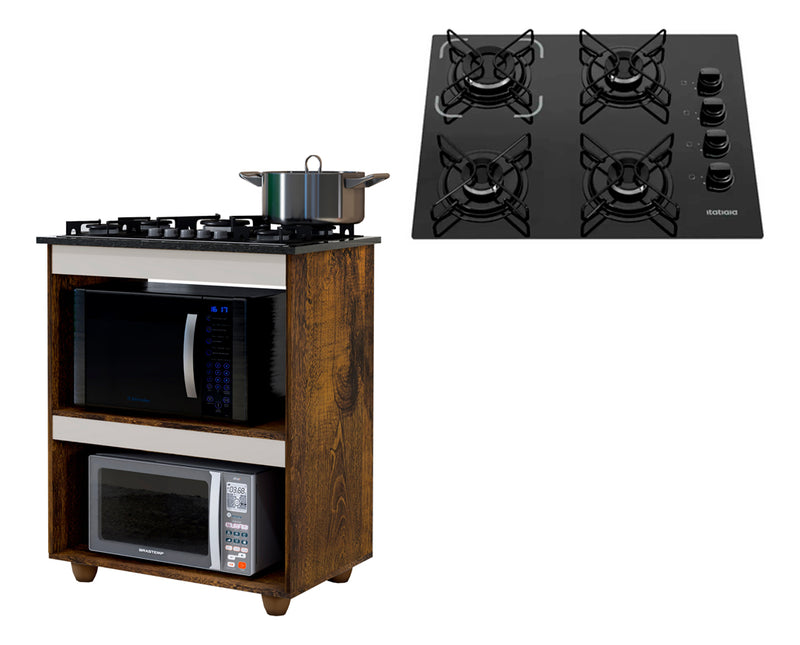 Kit Balcão Turim Com Fogão Cooktop 4 Bocas Itatiaia Preto