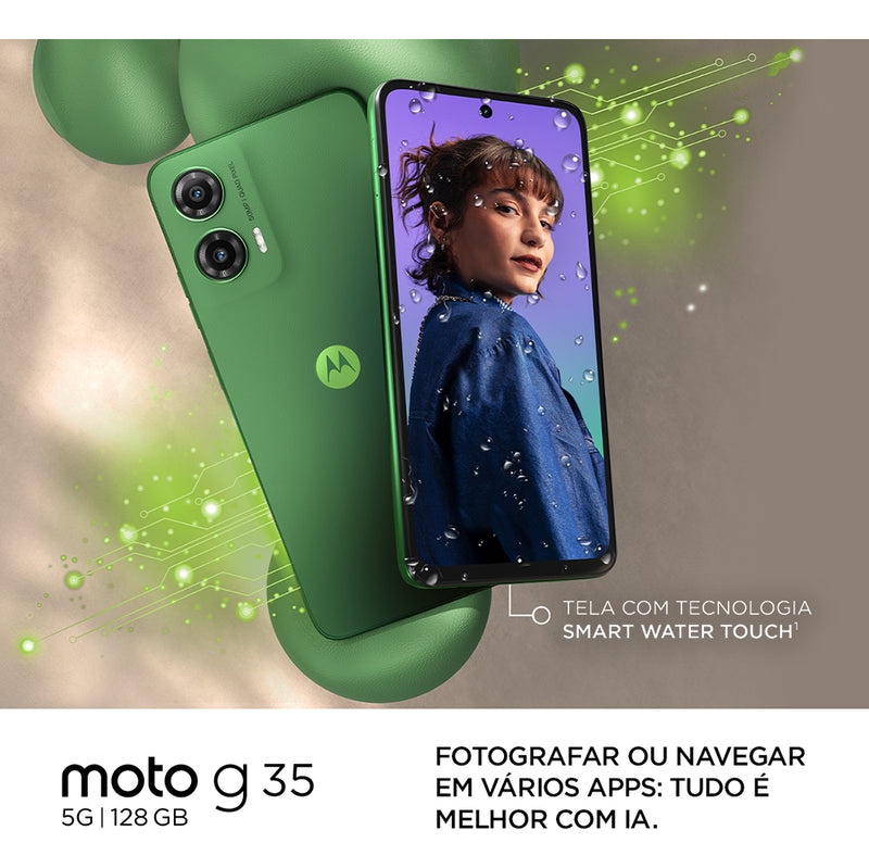 Smartphone Motorola Moto G35 5g - 128gb 12gb (4gb Ram+8gb Ram Boost) E Camera 50mp Com Ai Nfc Tela 6.7 Com Superbrilho - Grafite - Vegan Leather