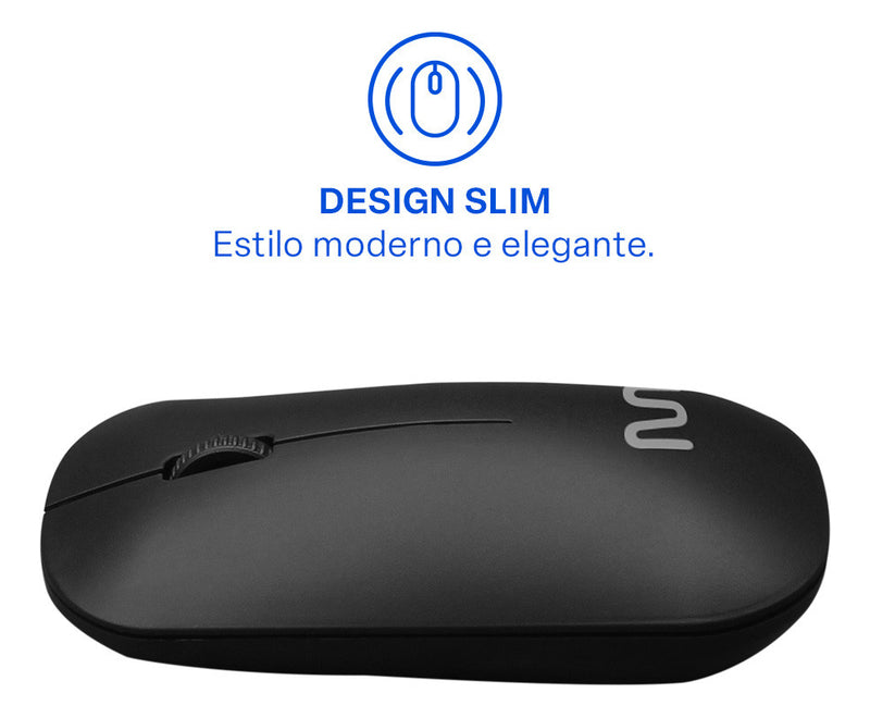 Mouse Slim Sem Fio Wireless Multilaser 1200dpi Mo307 Cor Preto