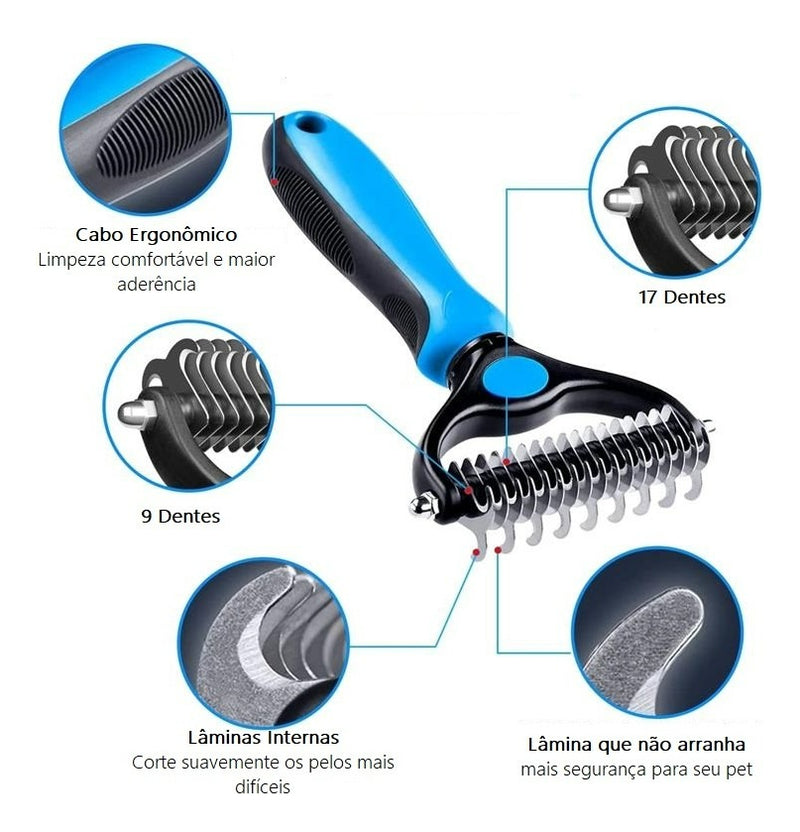 Rasqueadeira Removedor Tira Pelos Mortos Pets Gatos Grande Cor Azul E Preto - G