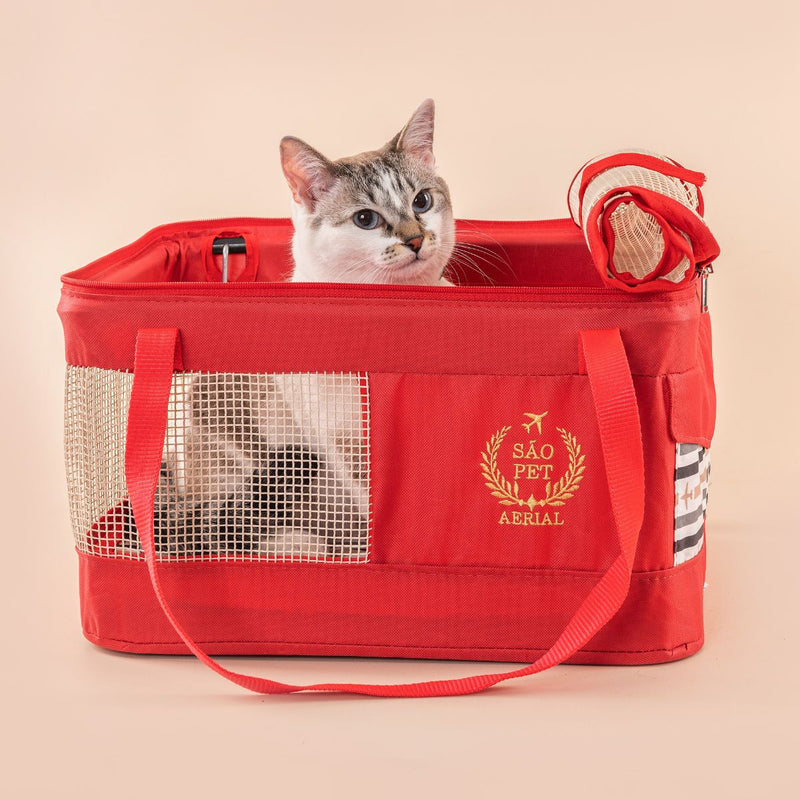 Bolsa de transporte aéreo para pets vermelha modelo latam 40x28x25 cm