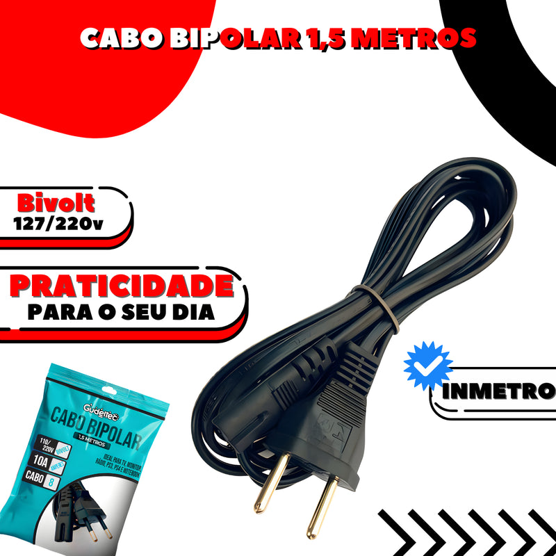 Cabo De Força 10a Bipolar Oitinho Para Impressoras, Fonte Notebook, Ps2, Ps3, Ps4, Ps5 - Gudeltec