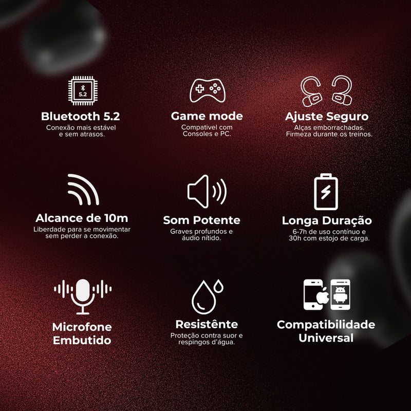 Fone De Ouvido Sem Fio Bluetooth Tws Esporte Nexhome Nex-02 Cor Preto