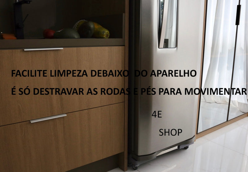 Suporte Geladeira Maquina De Lavar Lava E Seca 4 Pé 4 Roda