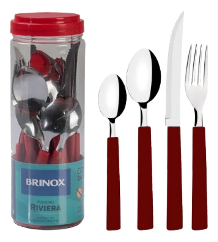 Jogo Talheres Em Aço Inox 24 Peças Riviera Brinox - Cores Cor Vermelho