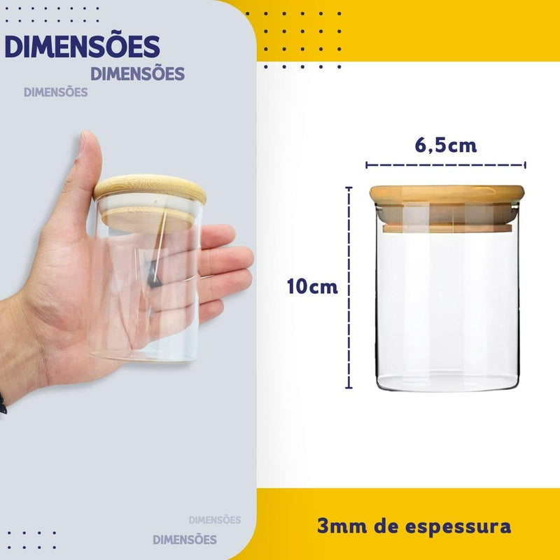 Kit 5 Potes de Vidro Herméticos com Tampa de Bambu para Mantimentos, Grãos, Café, Massas e Cereais - NYBC