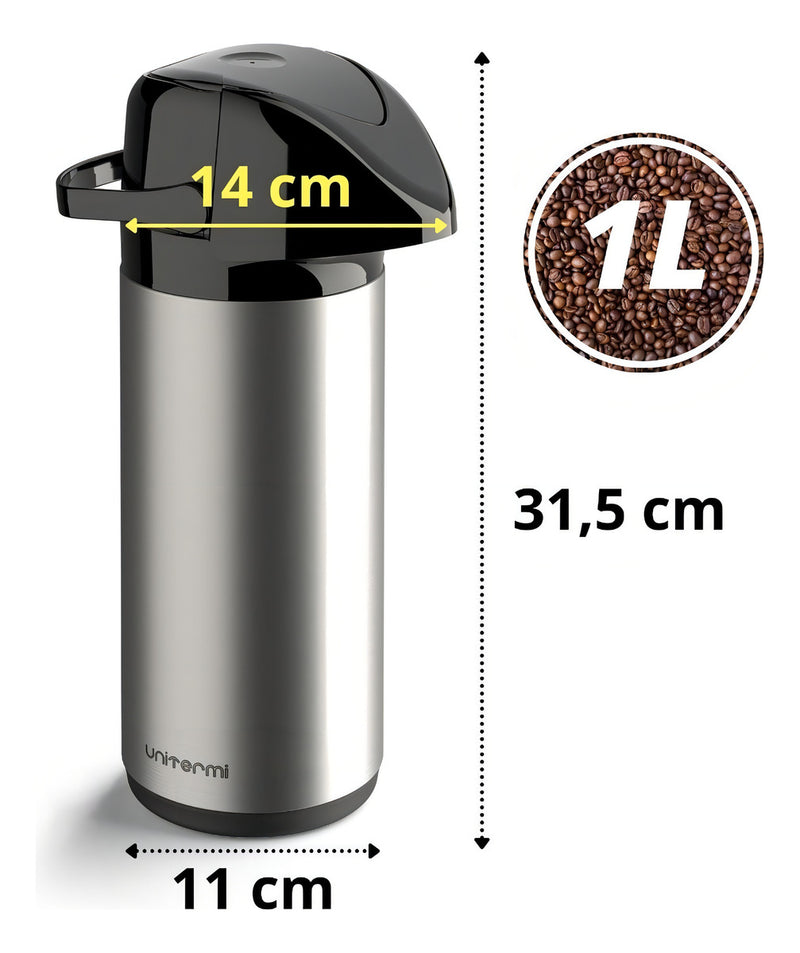 Garrafa térmica Unitermi de vidro 1L inoxidável