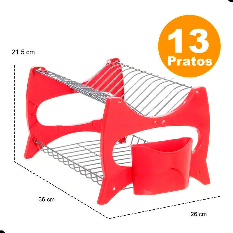 Escorredor de Louças Compacto 13 Pratos Porta Talher Preto Metaltru