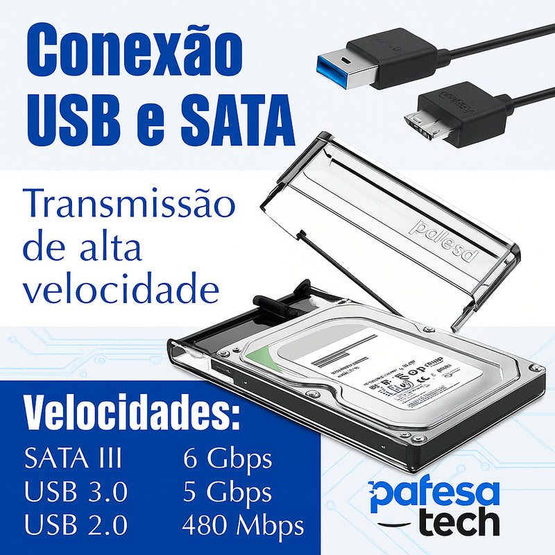 Case Externa Gaveta Para Hd Sata 2,5 Usb 3.0 Transparente Pafesa Tech Notebook Computador Pc Portátil Para Windows