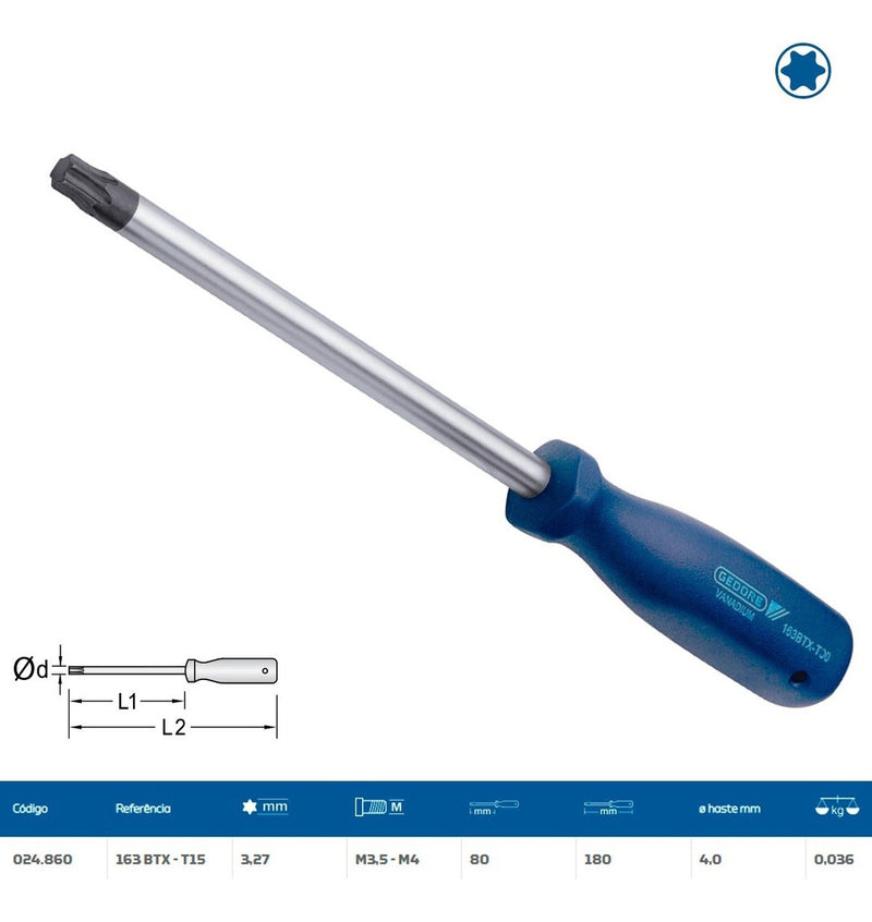 Chave Torx T15 Com Cabo 163btx-t15 Gedore 024860
