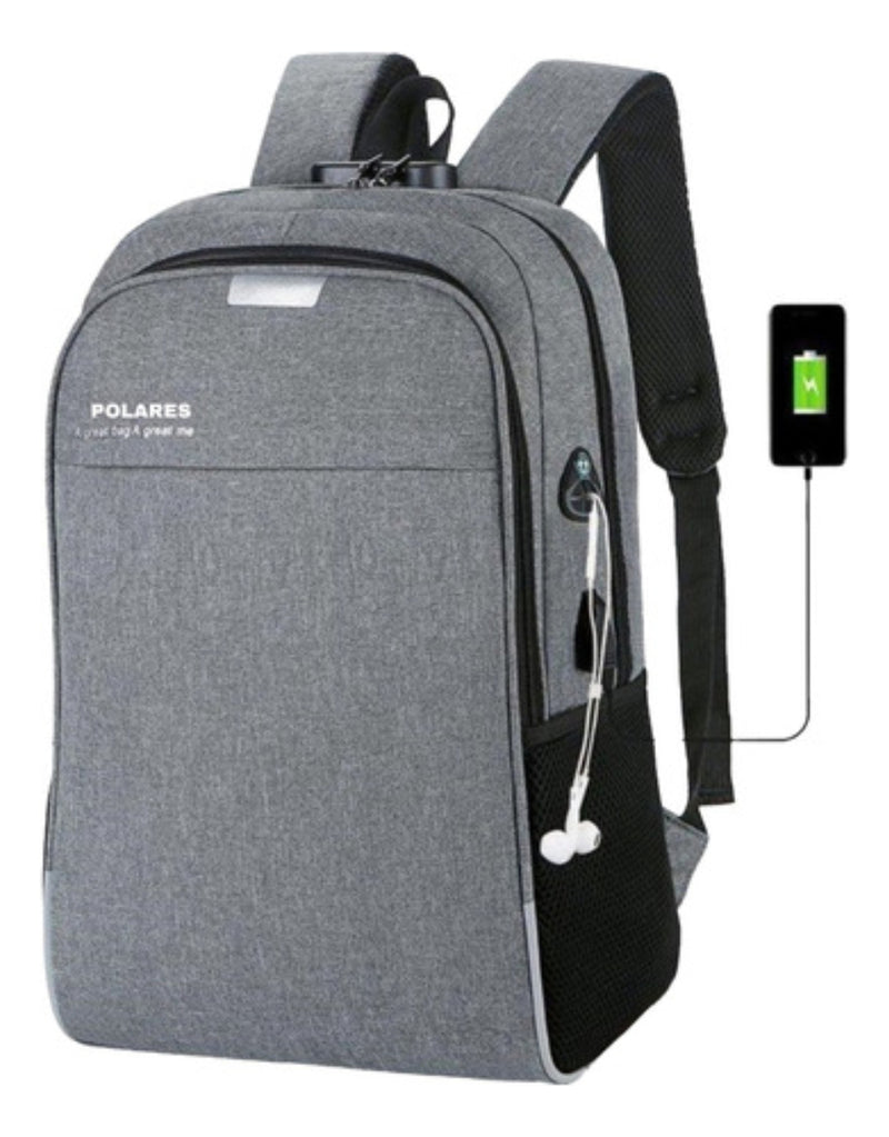 Mochila Anti Furto Polares Notebook Saída Cabo Aux Usb E Fone Ouvido Cor Preto