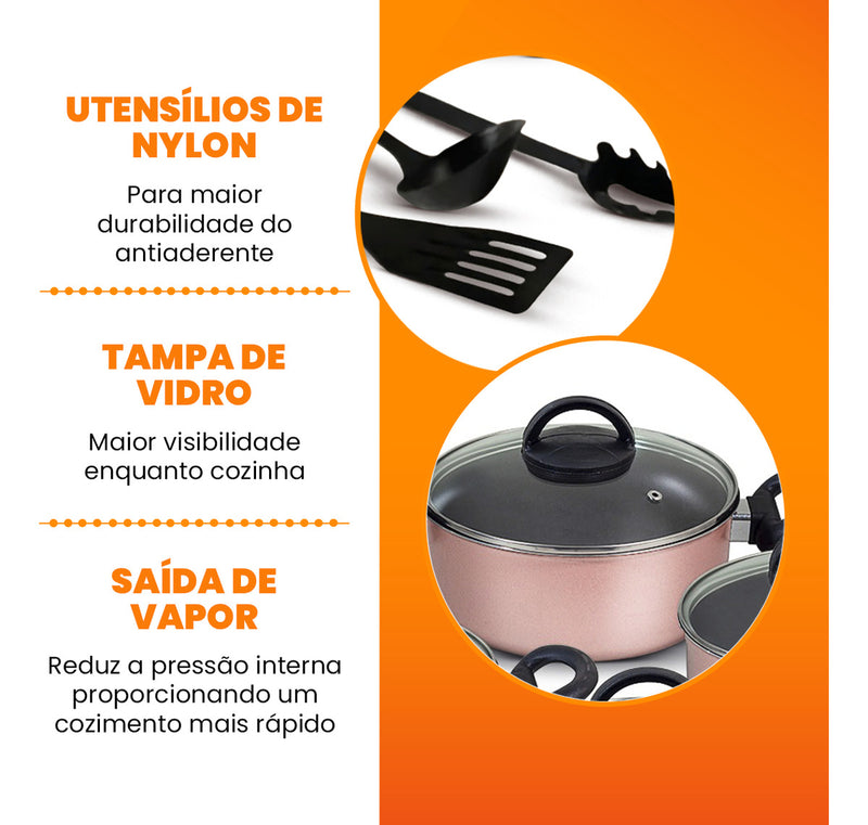 Conjunto Panelas Antiaderente 10 Peças Teflon Várias Cores