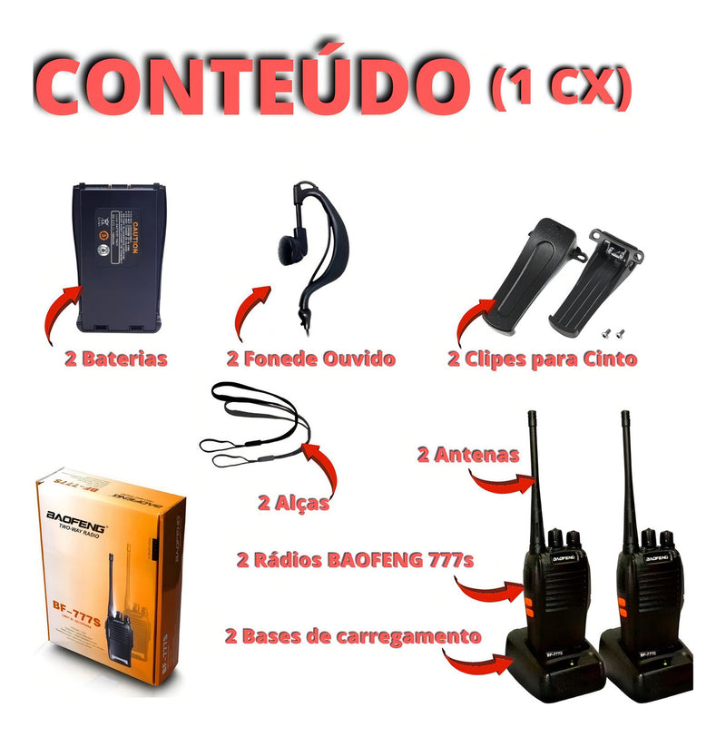 Kit 6 Radios Comunicador Baofeng 777s Profissional Ht Uhf Bandas de freqüência UHF 400-470 MHz Cor Preto
