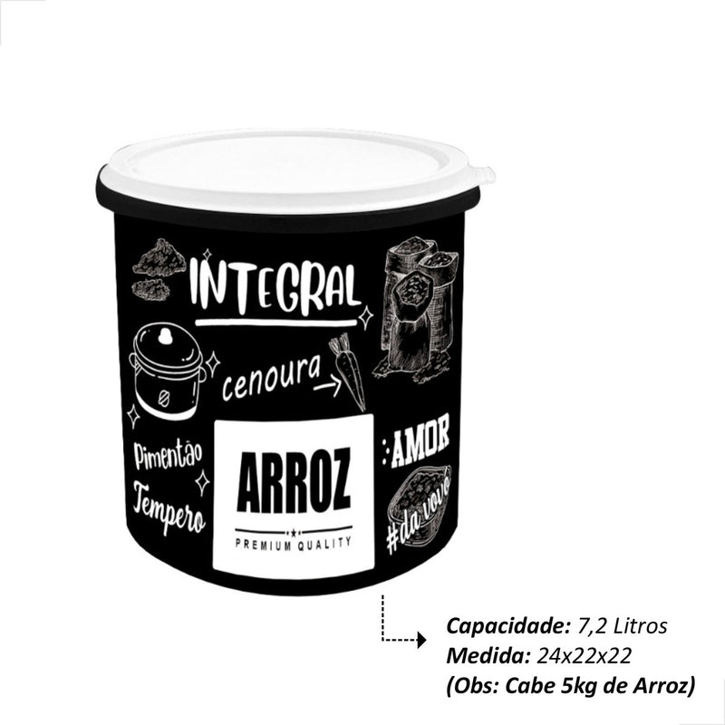 Kit 5 Potes De Mantimentos Plástico Decorado Preto Frases