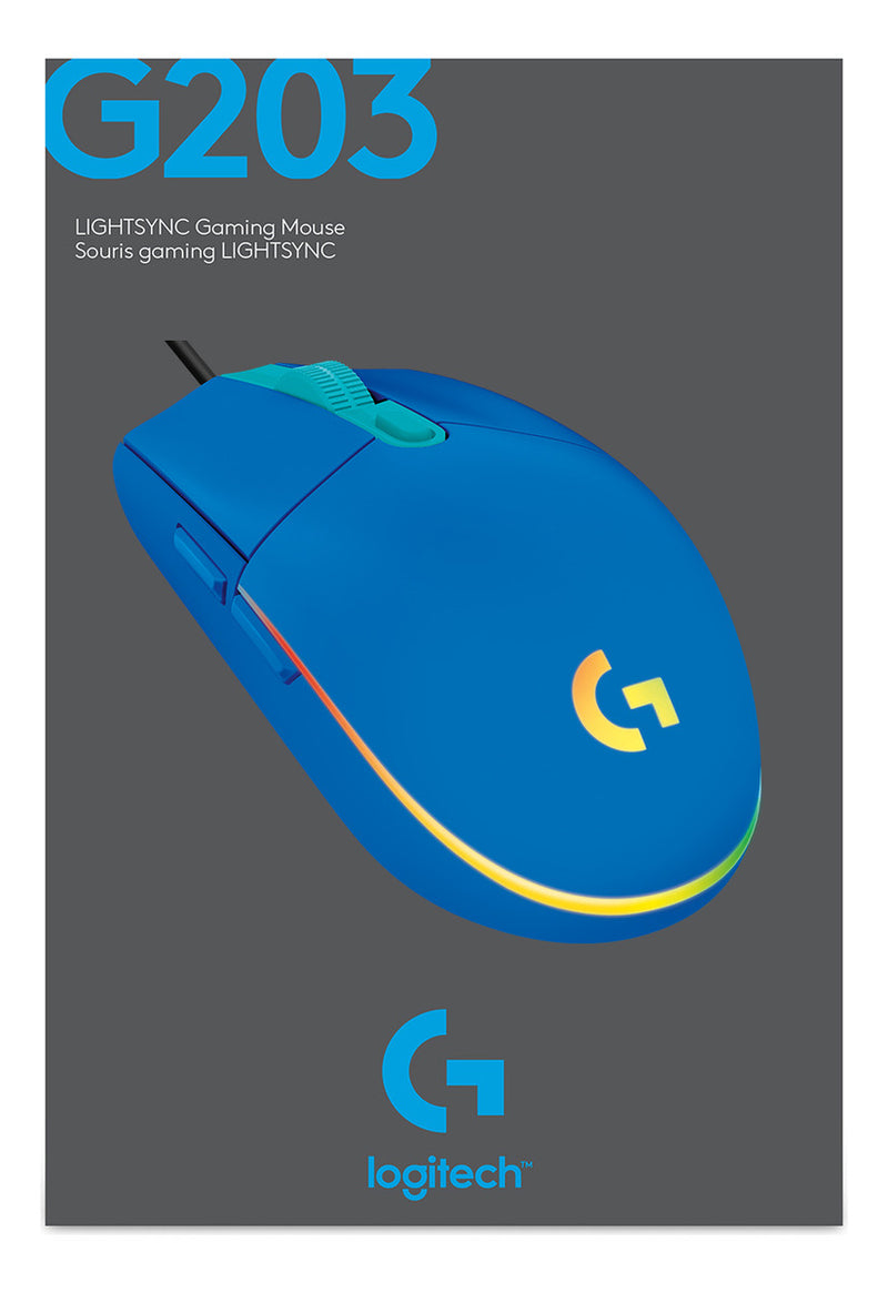 Mouse Gamer Logitech G203 RGB LIGHTSYNC, até 8.000 DPI, Preto