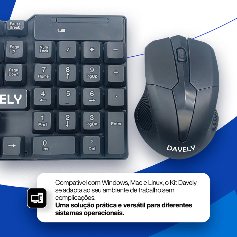 Kit Teclado E Mouse Sem Fio Wireless 2.4g Slim Davely Cor Preto