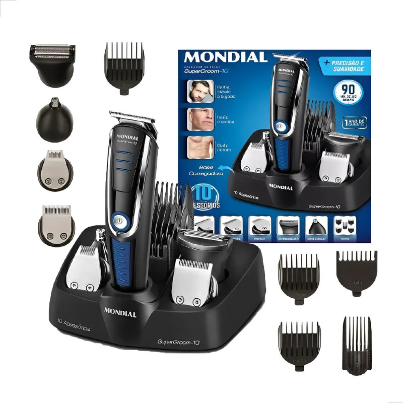 Barbeador Elétrico Maquina Barbear Aparelho Barba 3em1 Cor Preto/azul