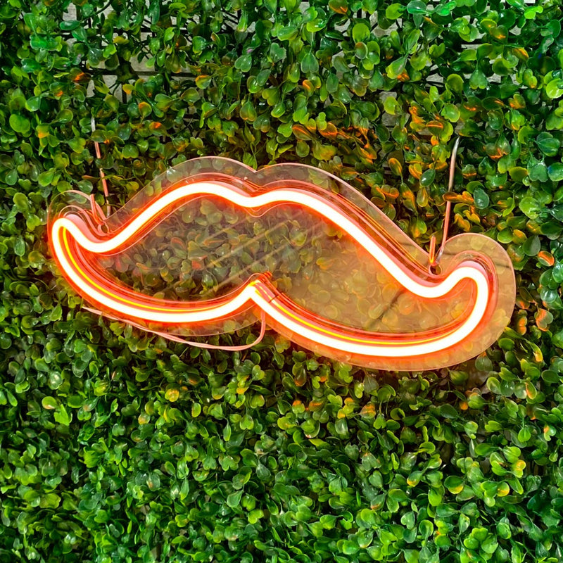 Painel Neon Bigode Moustache Barbearia Iluminação 32 Cm