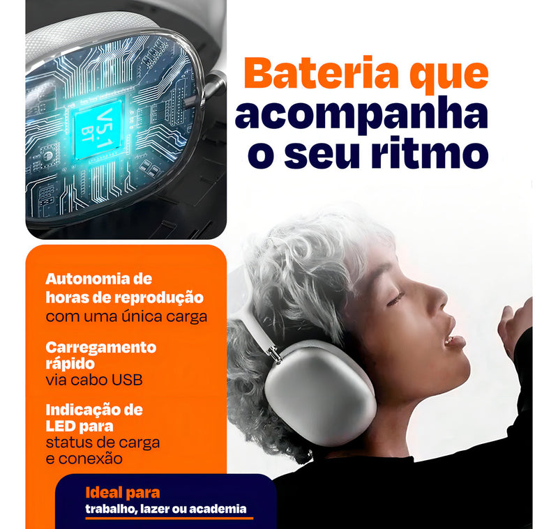 Fone De Ouvido Bluetooth Over-ear Recarregável Sem Fio P9 Air Max Altuspro Com Microfone Regulável Para Academia Esportes Corrida Lazer Cor Preto