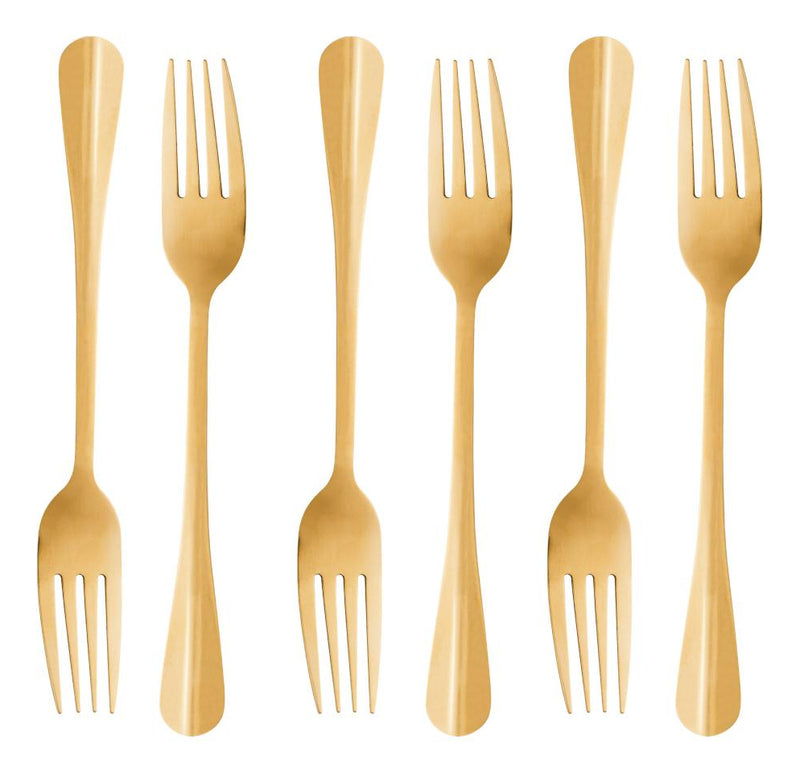 Conjunto 6 Garfos Para Mesas De Aço Inox Positano 20cm Lyor Cor do punho Dourado