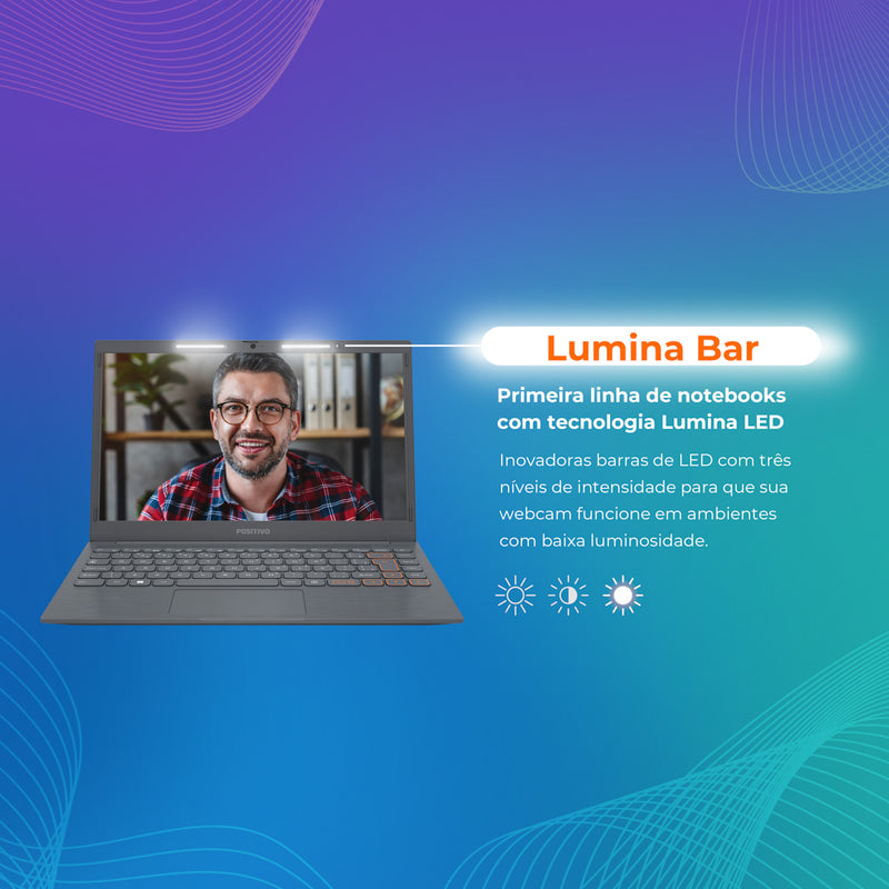 Notebook Positivo Vision C14 Lumina BAR Celeron 4GB 128GB eMMC Tela 14 Polegadas HD Antirreflexo Windows 11 Tecla Link Cinza