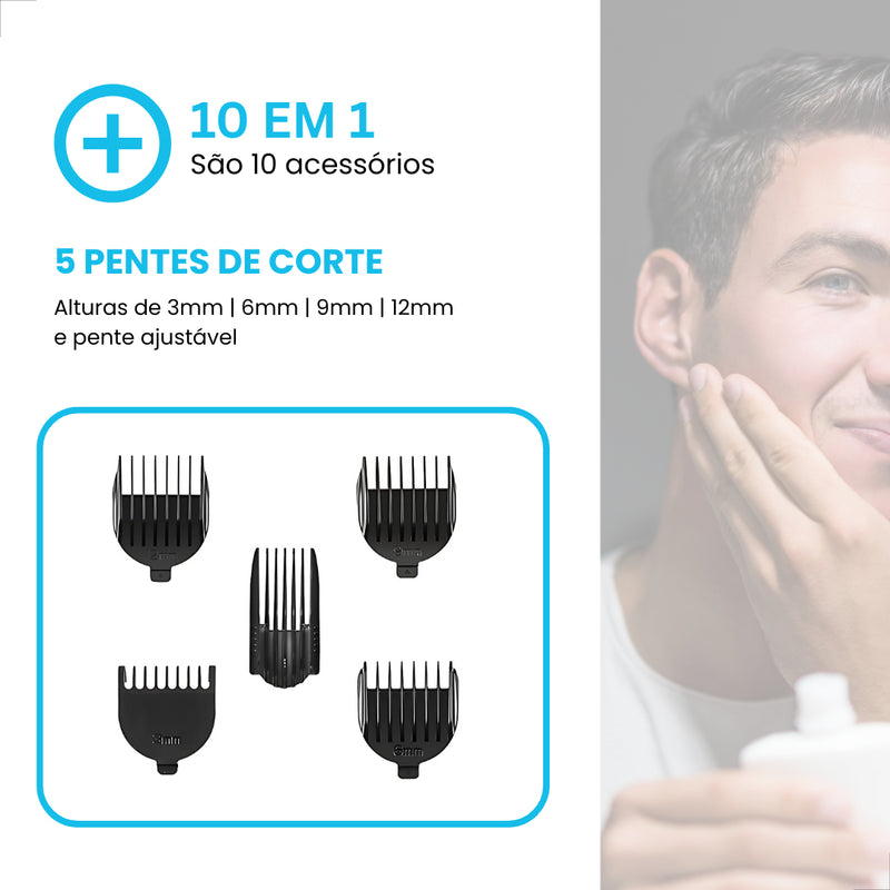 Barbeador Elétrico Maquina Barbear Aparelho Barba 3em1 Cor Preto/azul