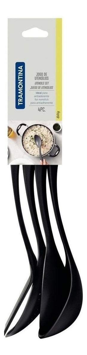 Conjunto Utensílios Cozinha Tramontina 4 Peças Ability Preto