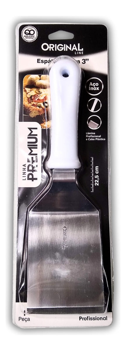 Espatula Curva Cabo Branco Aço Inox Chapeiro Pizza Cozinha Cor Branco