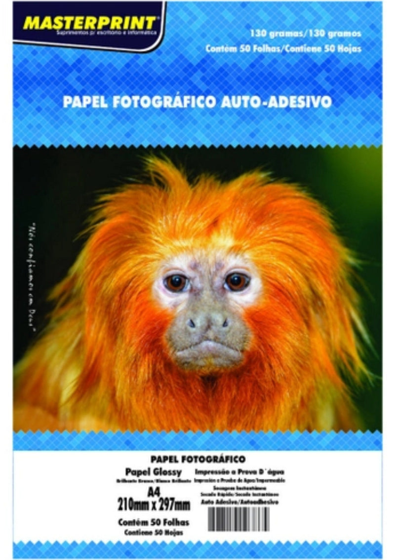 50 Folhas Papel Fotográfico Adesivo Glossy 130g A4 Cor Branco