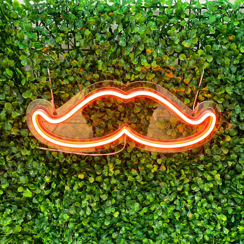 Painel Neon Bigode Moustache Barbearia Iluminação 32 Cm