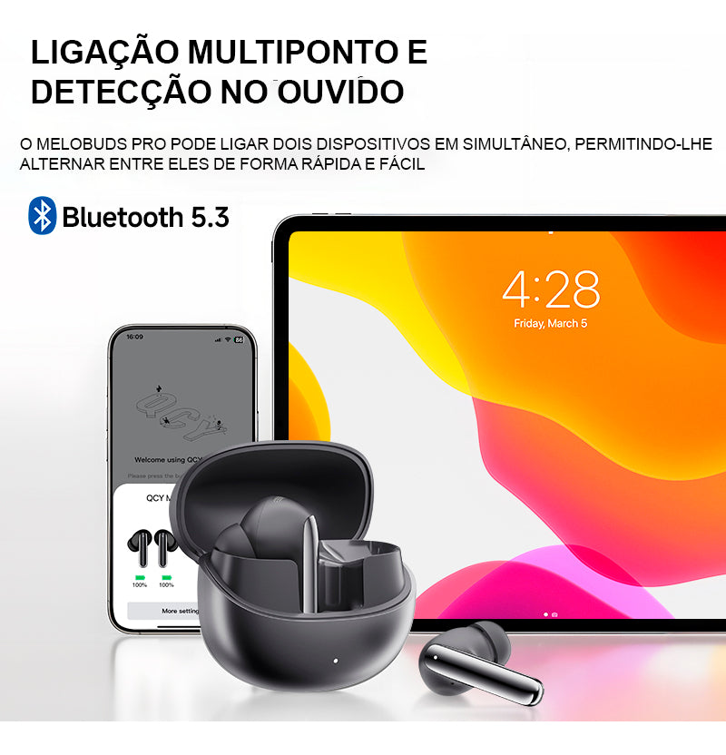 Fone De Ouvido Qcy Ht08 Melobuds Pro Anc Conexão Multiponto Cor Branco