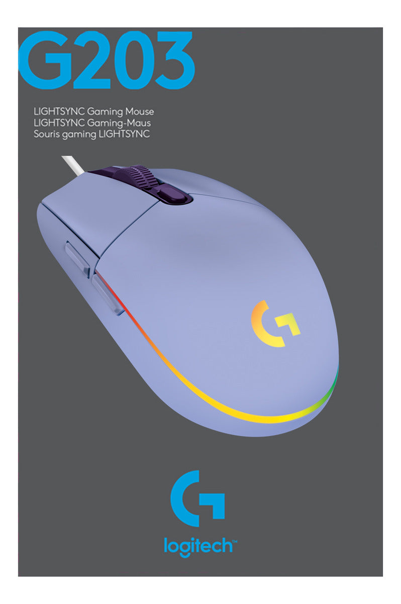 Mouse Gamer Logitech G203 RGB LIGHTSYNC, até 8.000 DPI, Preto