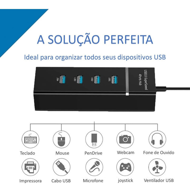 Pafesa Tech Extensão Hub Cabo Usb 3.0 Alta Velocidade Adaptador Com 4 Portas Usb Para Mouse Teclado Notebook Pc