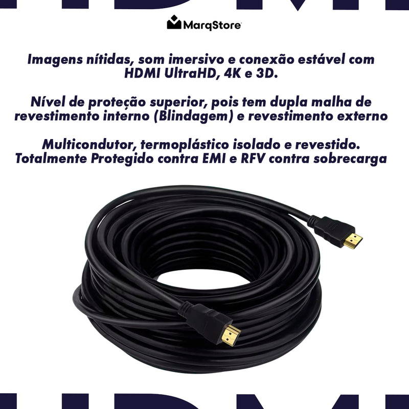 Cabo Hdmi Gold 10m Metros Marqs Home 1.4 HDMI Preto Mts 4k 3d Full Hd Blindado Tv Pc Video Game