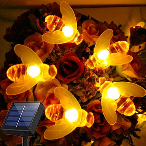 Solar Cordão Fio De Luz 50 Abelhas De Led 7 Metros Decorar