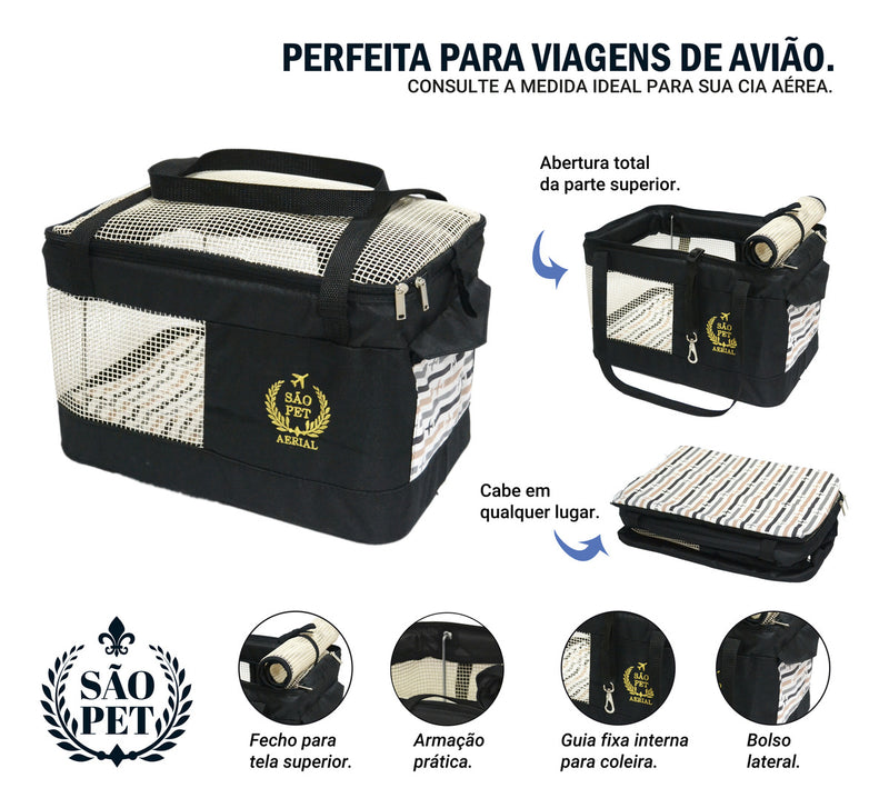 Bolsa Transporte Viagem São Pet Azul Cor Preta 43x31,5x20 Cm
