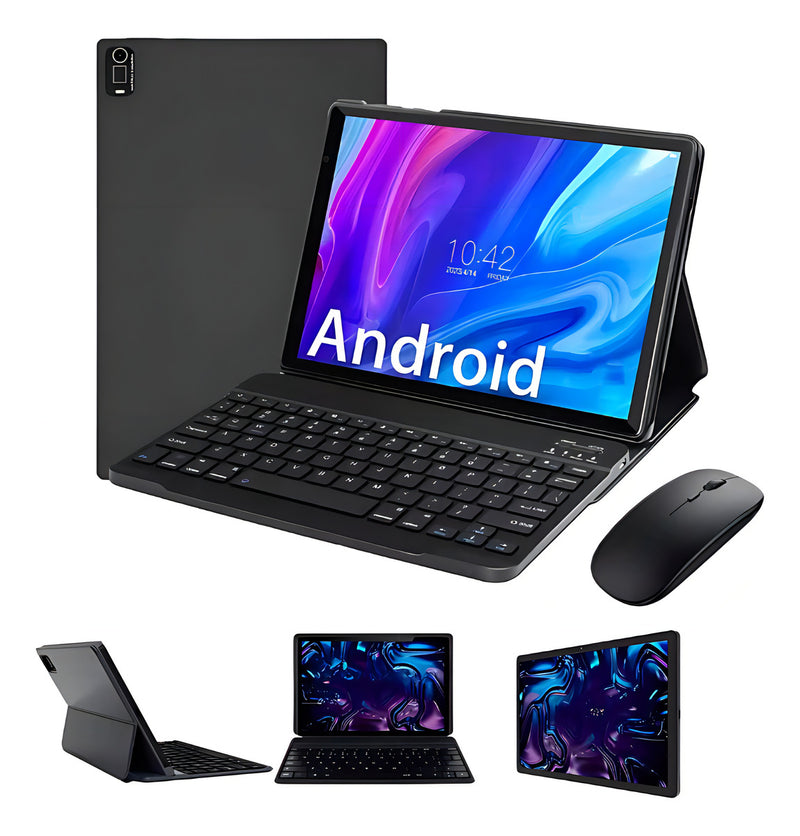 Tablet Pc 10.1 C/mouse Teclado E Capa Chip 4g Ram6gb + 128gb Cor Azul-aço